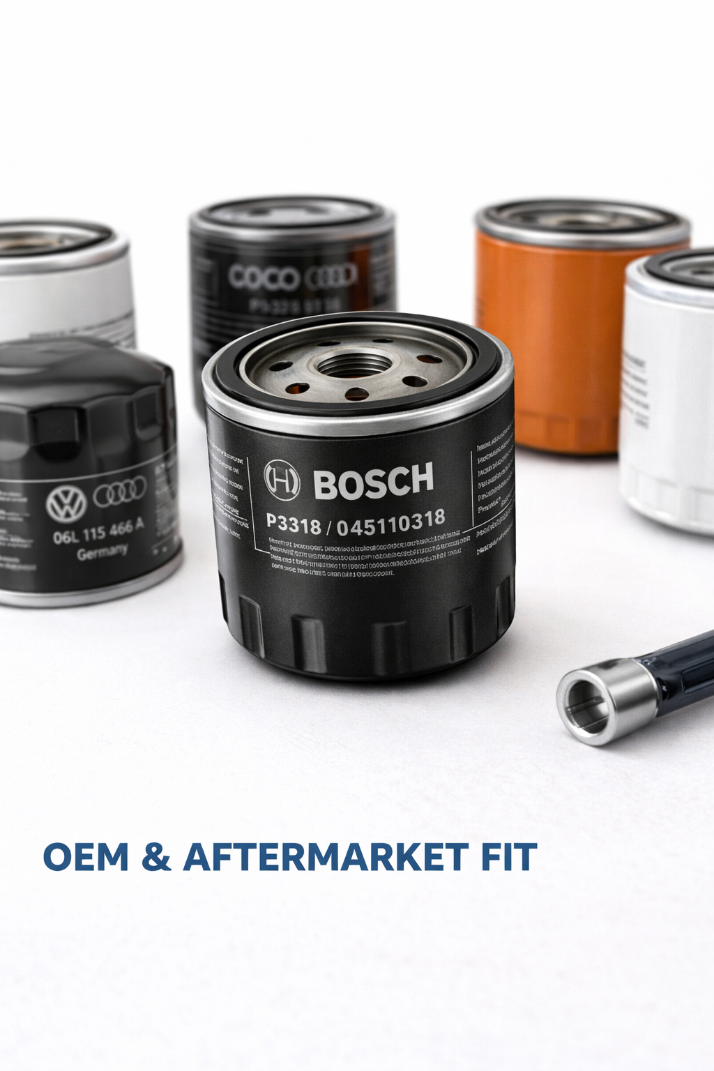 A collection of Bosch Oil Filters, including the P3318 model, with a focus on OEM and aftermarket fit. Available at Dub Source Limited in Kingston, Jamaica.