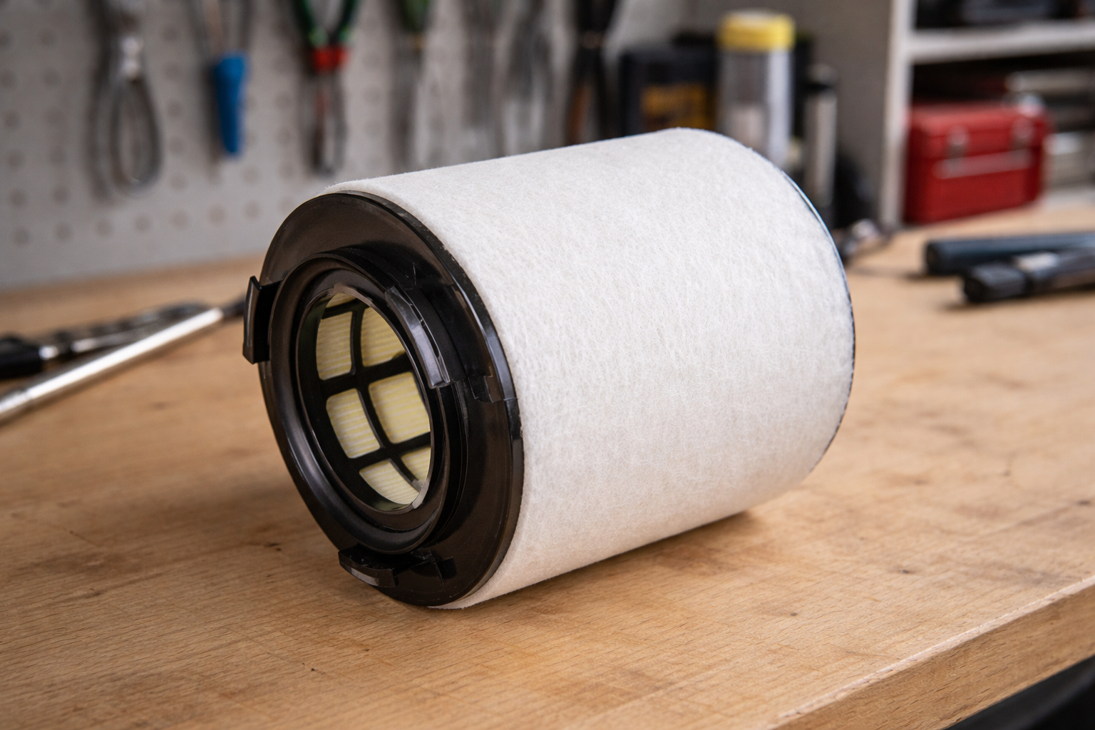 Bosch S0391 engine air filter in workshop setting for Volkswagen Polo