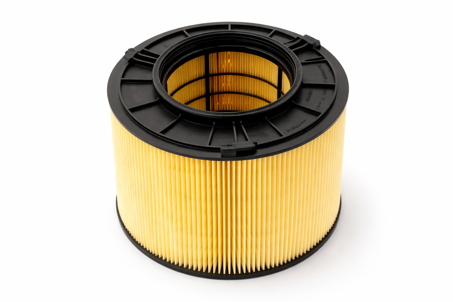 Top-down angled view highlighting the black plastic rim and inner core of the filter.