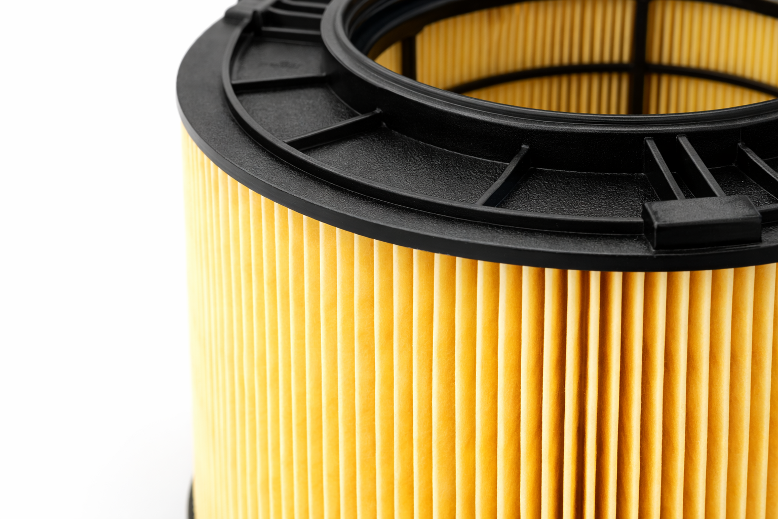 Close-up macro shot of the Bosch air filter pleats and plastic structural assembly.