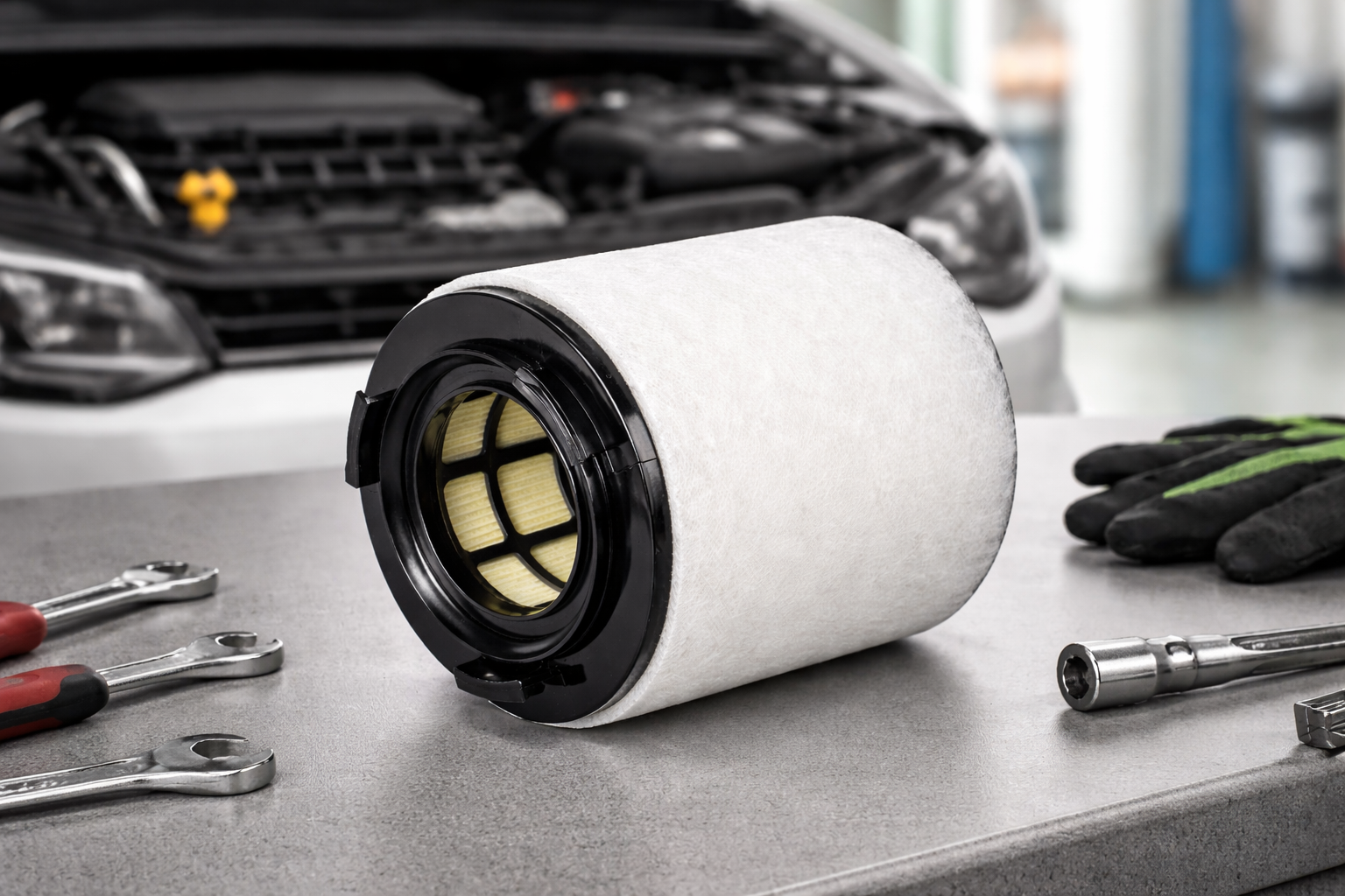 Bosch S0391 air filter installed near vehicle engine bay for Audi A1