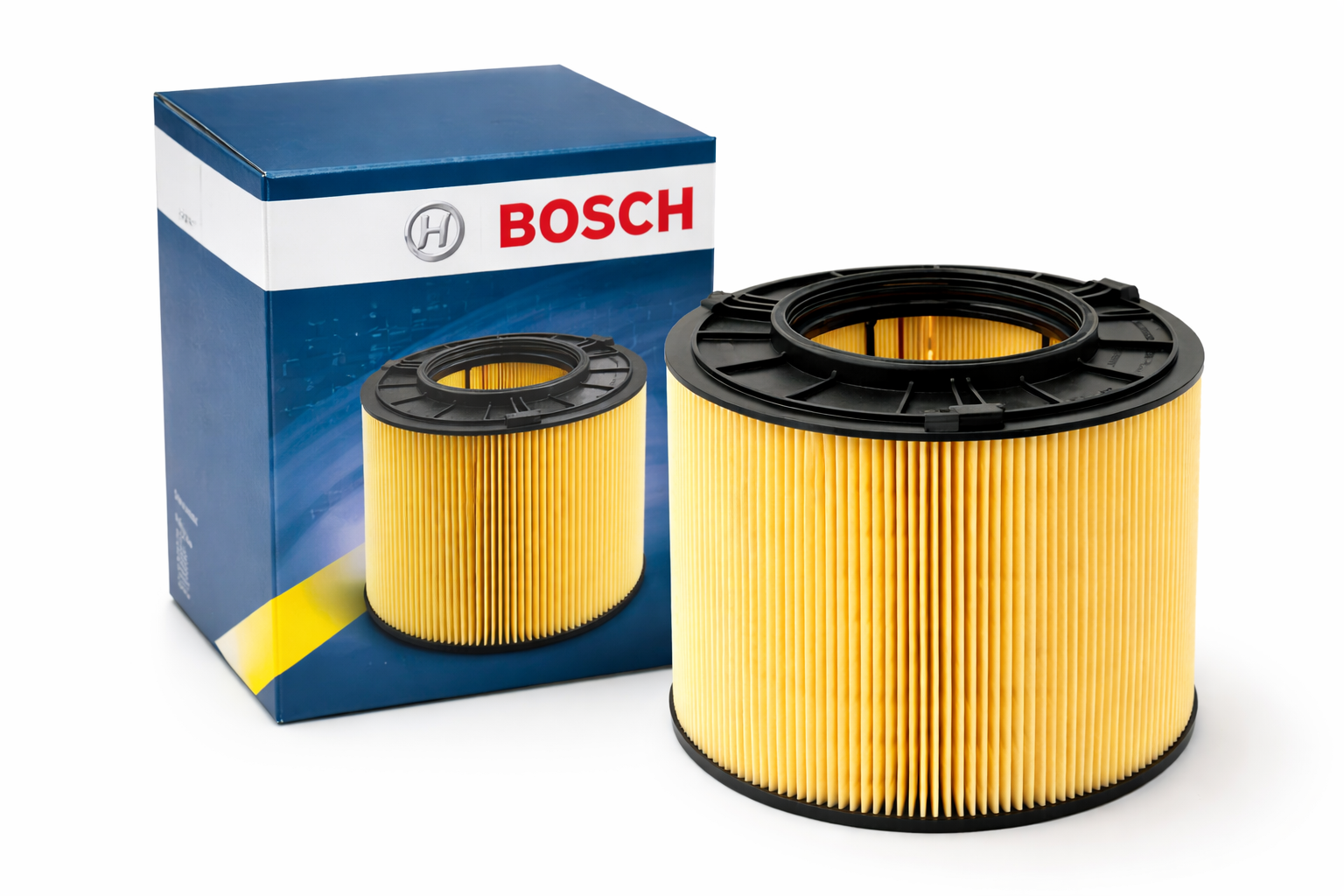 Bosch S0425 air filter shown next to its original blue and white retail box.