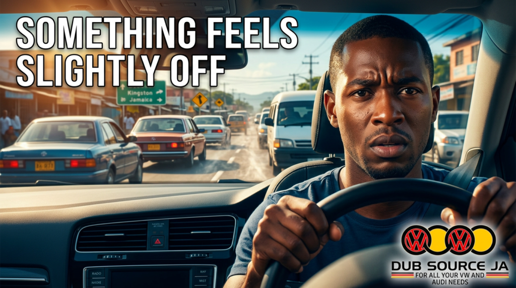 Man driving in Kingston traffic looking concerned as car feels off after installing a used auto part