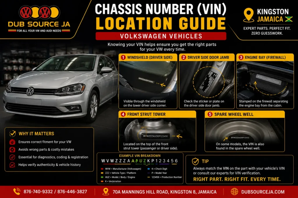 Chassis number (VIN) location guide on Volkswagen vehicles in Kingston