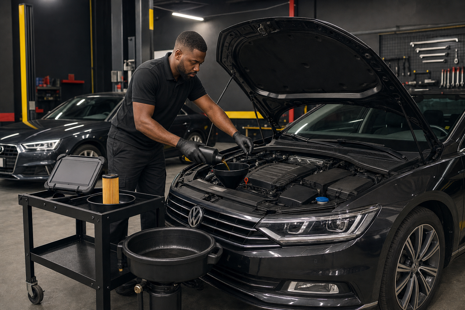 VW and Audi oil change service performed by a specialist technician in Kingston, Jamaica