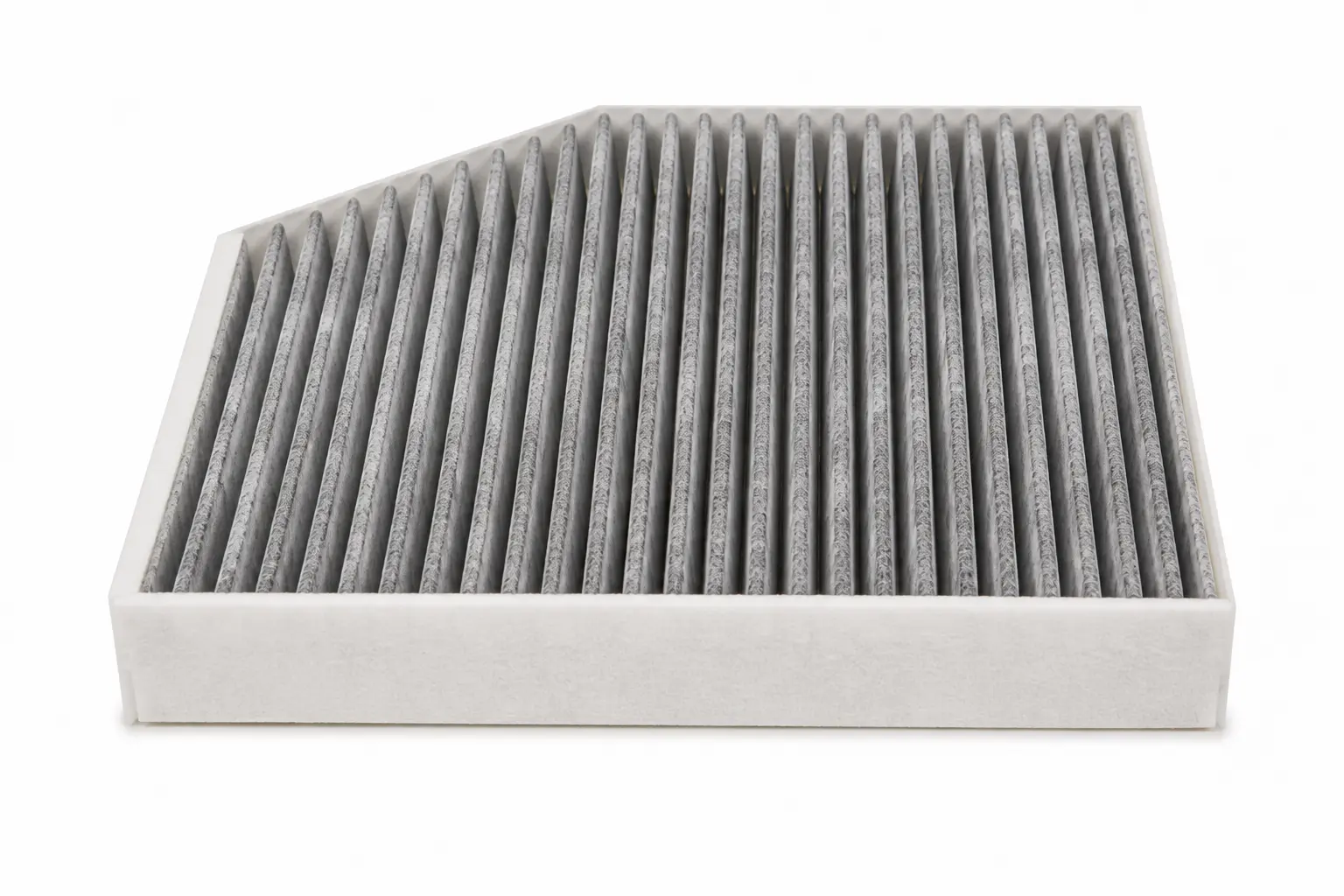 Reverse view of Bosch R2369 activated carbon cabin filter showing rear filter surface and frame