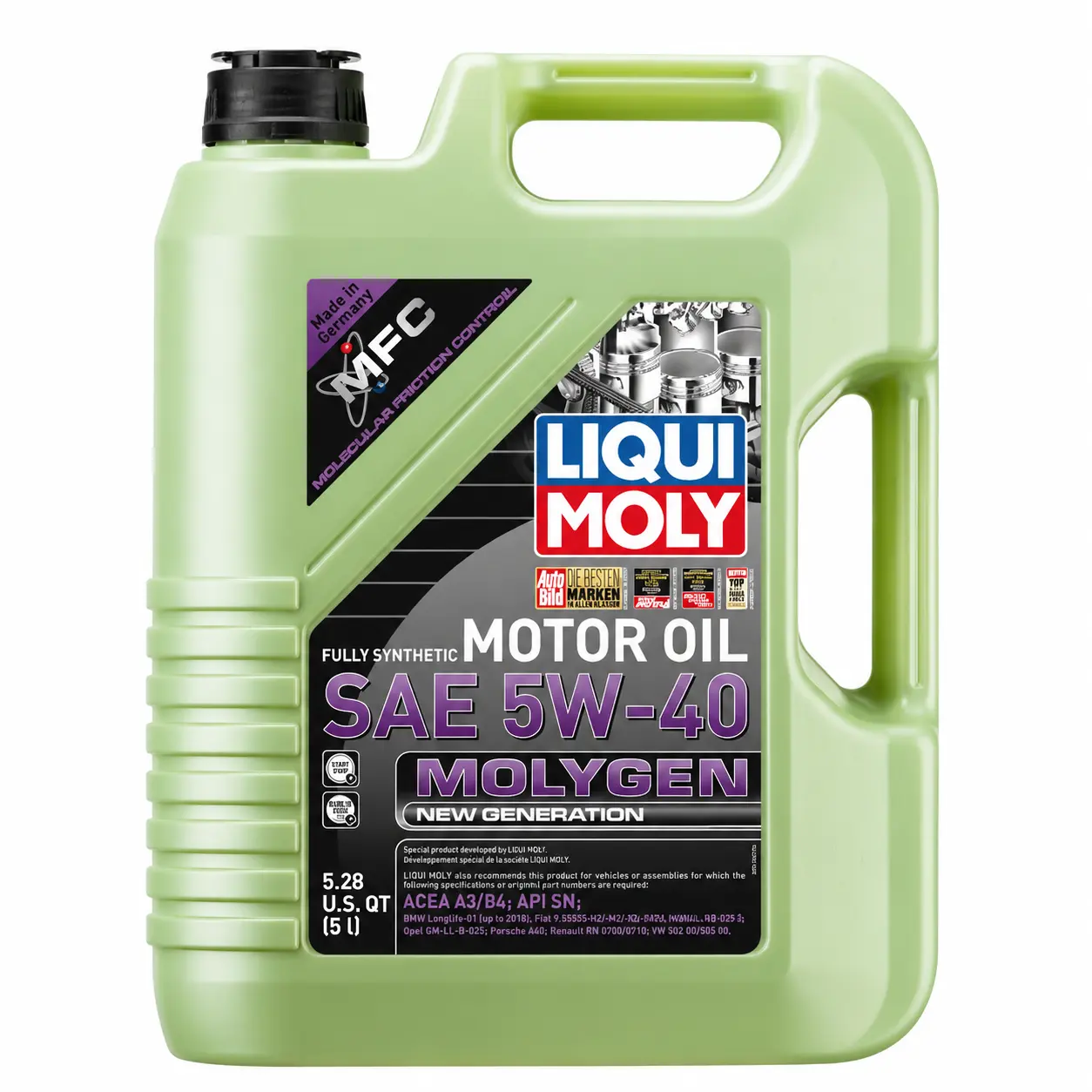 Liqui Moly Molygen fully synthetic 5W-40 engine oil bottle with MFC technology