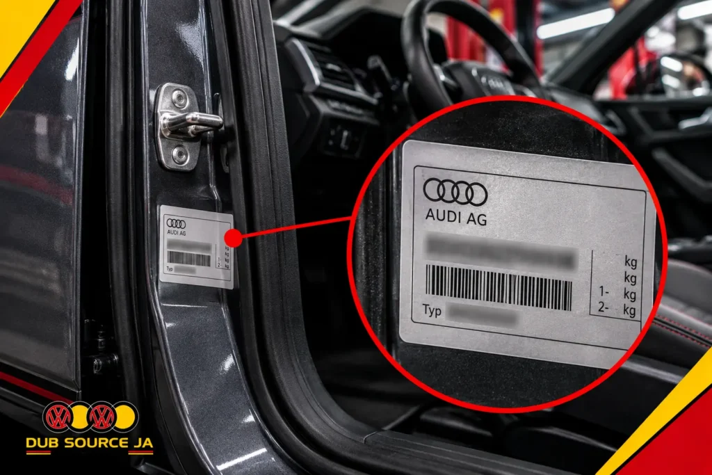 Vehicle identification number location used to confirm VW and Audi parts