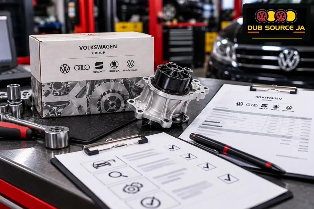 Vehicle part, invoice and checklist ready for fitment confirmation.